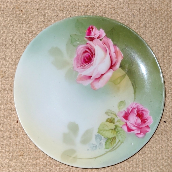 Vintage RS Germany Floral Pink Roses Dessert Bread Plates Green Ombre Pre-WWII - Picture 2 of 12